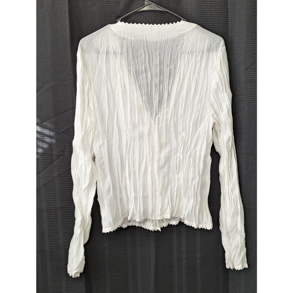 LE CAVIAR! PETIT-CROCHET CRINKLED CREAM "DIAMOND" BUTTON BLOUSE, TOP! SZ XL - Picture 6 of 7